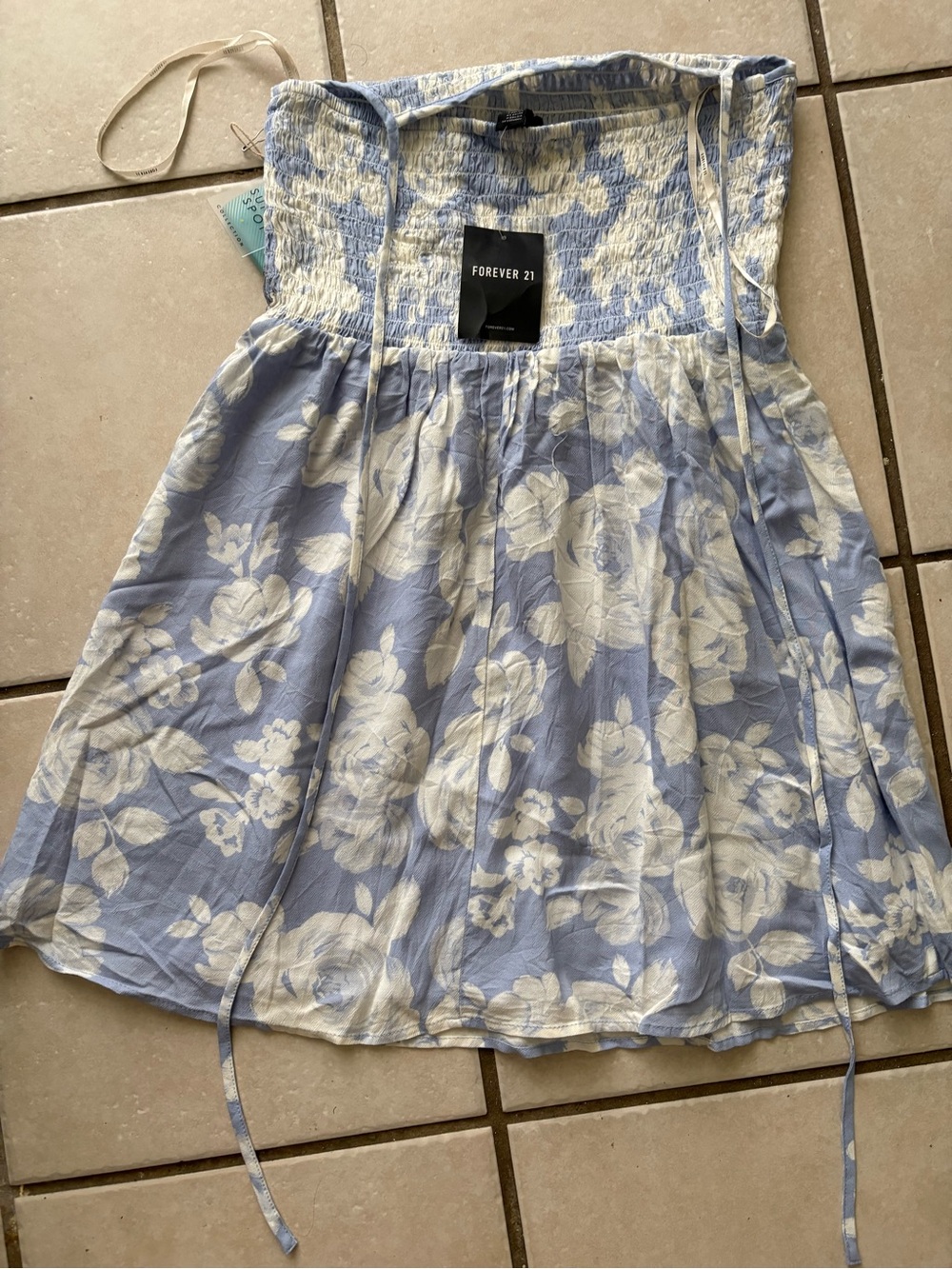 Forever 21 Light Blue & White Floral Smocked Dress